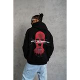 Erkek Oversize Üç İplik Kapüşonlu Sweatshirt – Siyah “Don’t Be Terrified” Ön, Sırt Ve Kol Baskılı, Kanguru Cepli, Ribana