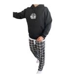 Erkek Oversize Üç İplik Kapüşonlu Sweatshirt – Siyah Sırt ve Ön Baskılı, Kanguru Cepli, Rahat Kalıp, İçi Pamuklu ModeL-Siyah