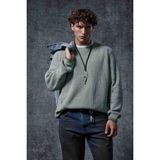 Erkek Oversize Yıkamalı Distressed Triko Kazak Mint