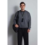 Erkek Oversize Yıkamalı Distressed Triko Kazak Siyah - XL