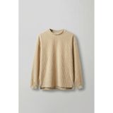 Erkek Oversize Yuvarlak Yaka Fitilli Kadife Sweatshirt Bej