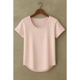 Erkek Özel Üretim Geniş Yaka Alt Oval Kesim Tişört T-Shirt - Pembe - XL