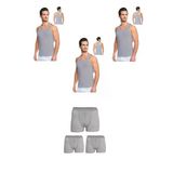 Erkek Pamuklu 3'Lü Gri Sporcu Atlet Ve 3'Lü Gri Boxer 6 Parça Set