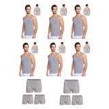 Erkek Pamuklu 6'Lı Gri Sporcu Atlet Ve 6'Lı Gri Boxer 12 Parça Set