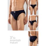 Erkek Pamuklu Beli Lastikli Düz Slip Külot 3'lü Paket Lacivert - 2XL