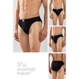 Erkek Pamuklu Beli Lastikli Düz Slip Külot 3'lü Paket Siyah - 2XL