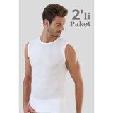 Erkek Pamuklu Beyaz Tişört Sıfır Kol Sıfır Yaka Kolsuz Atlet 2'li Paket