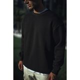 Erkek Pamuklu Bisiklet Yaka 3 Iplik Basic Sweatshirt - Siyah - 2XL