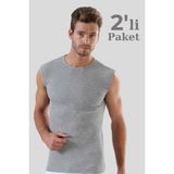 Erkek Pamuklu Gri Tişört Sıfır Kol Sıfır Yaka Kolsuz Atlet 2'li Paket