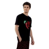Erkek Pamuklu Kısa Kollu Chilli Baskılı Cep Detaylı Pijama Takımı Kırmızı - Siyah 2XL