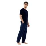 Erkek Pamuklu Kısa Kollu Lacivert Ekose Desenli Cep Detaylı Pijama Takımı Lacivert XL