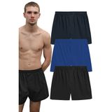 Erkek Pamuklu Poplin Boxer, Üçlü Paket, Siyah-Lacivert-Mavi, % 100 Pamuklu Poplin Kumaş