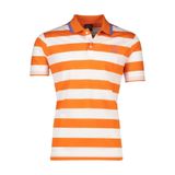 Erkek Pamuklu Regular Fit Çizgili Kısa Kollu Beyaz-Turuncu Polo Yaka T-Shirt 23411231A-146
