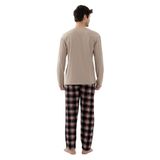 Erkek Pamuklu Uzun Kollu Basic Siyah - Vizon Ekose Desenli Cep Detaylı Pijama Takımı Siyah - Vizon L
