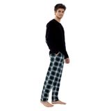 Erkek Pamuklu Uzun Kollu Yamalı Ekose Desenli Pijama Takımı Yeşil Ekose M