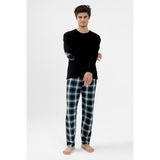 Erkek Pamuklu Uzun Kollu Yamalı Ekose Desenli Pijama Takımı Yeşil Ekose XL