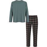 Erkek Pamuklu Uzun Kollu Yamalı Ekose Desenli Pijama Takımı - Yeşil - Kırmızı