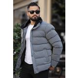 Erkek Parlak Kışlık Şişme Mont Astarlı Füme
