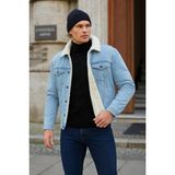 Erkek Peluş Kürklü Basic Salaş B.mavi Kot Ceket - 2XL