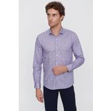 Erkek Pembe Pamuk Baskılı Slim Fit Dar Kesim Gömlek