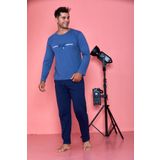 Erkek Penye Pamuk Regular Kalıp Cepli Sıfır Yaka Pijama Takımı 300933- İndigo Mavi