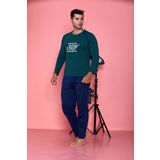 Erkek Penye Pamuk Regular Kalıp Sıfır Yaka Pijama Takımı 300931-Yeşil