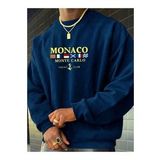 Erkek Petrol Mavi Monaco Baskılı Bisiklet Yaka Sweatshirt