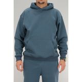 Erkek Petrol Mavisi Oversize Kapüşonlu Sweatshirt 3 iplik Şardonlu Kanguru Cepli