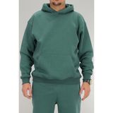 Erkek Petrol Yeşili Oversize Kapüşonlu Sweatshirt 3 iplik Şardonlu Kanguru Cepli