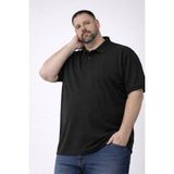 Erkek Pike Kumaş Düğmeli Yaka Battal Büyük Beden Günlük Kısa Kol Tişört T-Shirt - Siyah - 3XL
