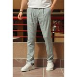 Erkek, pile detaylı beli bağcıklı-lastikli, pamuklu pantolon - Haki - 32