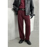 Erkek Pileli Baggy Kalıp Kumaş Pantolon - XS - Bordo