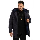 Erkek Polarlı Su ve Rüzgar Geçirmez Kapüşonlu Kışlık Mont Kaban Parka - Lacivert - XL