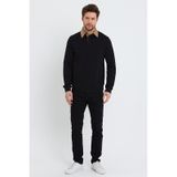 Erkek Polo Yaka 2 İplik Sweatshirt Siyah