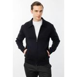 Erkek Polo Yaka Çelik Örgü Yün Ceket Siyah - XL