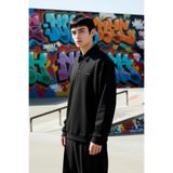 Erkek Polo Yaka Dokulu Oversize Sweatshirt Uzun Kol Fonksiyonel Dayanıklı Kaliteli Estetik