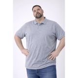 Erkek Polo Yaka Düğmeli Pike Kumaş Tişört Battal Beden Kısa Kol T-Shirt - Gri
