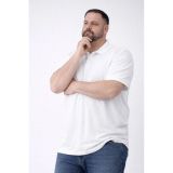 Erkek Polo Yaka Düğmeli Tişört Pike Kumaş Battal Beden Kısa Kol T-Shirt - Beyaz
