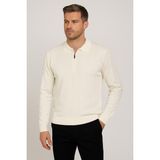 Erkek Polo Yaka Fermuarlı Kazak 6580 - Ekru - 2XL