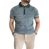 Erkek Polo Yaka Fermuarlı Renk Desenli Tişört Yeşil Edw263
