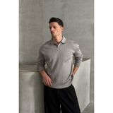 Erkek Polo Yaka Fitilli Oversize Triko Kazak - XL - Gri