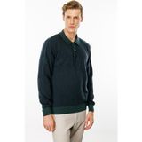 Erkek Polo Yaka Göğsü Baklava Desenli Yün Kazak Yeşil - 2XL