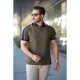 Erkek Polo Yaka Haki Şerit Detaylı Regular Fit Tişört - 2530