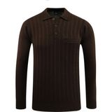 Erkek Polo Yaka Kazak Cepli Desen Çelik Örgü Klasik Kalıp - 5203F - Kahverengi - 2XL