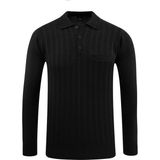 Erkek Polo Yaka Kazak Cepli Desen Çelik Örgü Klasik Kalıp - 5203F - Siyah - XL