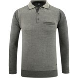 Erkek Polo Yaka Kazak Cepli Desenli Çelik Örgü Klasik Kalıp - 5205F - Gri - M
