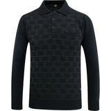 Erkek Polo Yaka Kazak Cepli Kabarmalı Çelik Örgü Klasik Kalıp - 5215F - Lacivert - 2XL