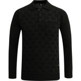 Erkek Polo Yaka Kazak Cepli Kabarmalı Çelik Örgü Klasik Kalıp - 5215F - Siyah - 2XL