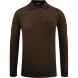 Erkek Polo Yaka Kazak Cepli Pike Desen Çelik Örgü Klasik Kalıp - 5214F - Kahverengi - 2XL