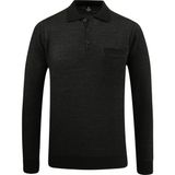 Erkek Polo Yaka Kazak Cepli Pike Desen Çelik Örgü Klasik Kalıp - 5214F - Siyah
